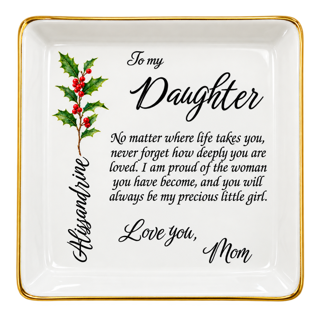 Personalized Birth Flower Jewelry Dish for Daughter – Custom Name Keepsake Gift from Mom